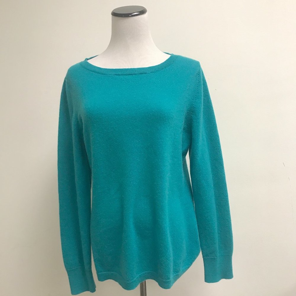 Garnet Hill turquoise blue 100% cashmere scoop neck sweater L